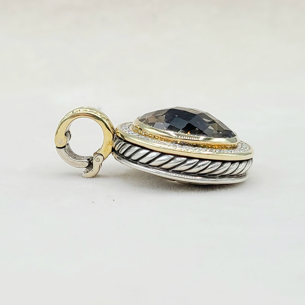 David Yurman Cerise Pendant Enhancer With Smoky Quartz Diamonds And Gold - Picture 7 of 9